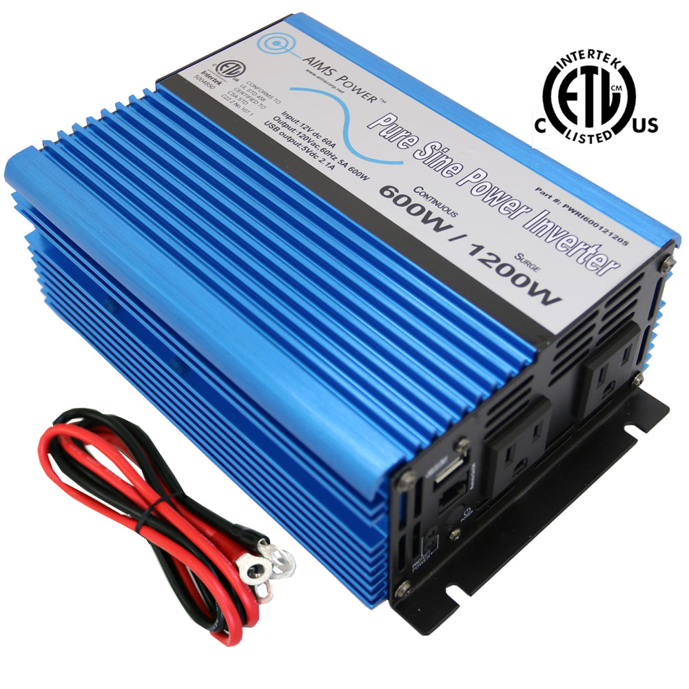 PWRI60012120S - 600 Watt Pure Sine Power Inverter 12 Volt Listed to UL 458