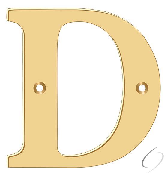 RL4D-CR003 4" Residential Letter D; Lifetime Brass Finish
