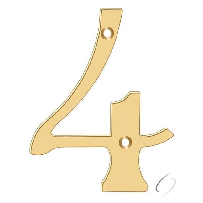 RN4-4 4" Numbers; Solid Brass; Lifetime Brass Finish