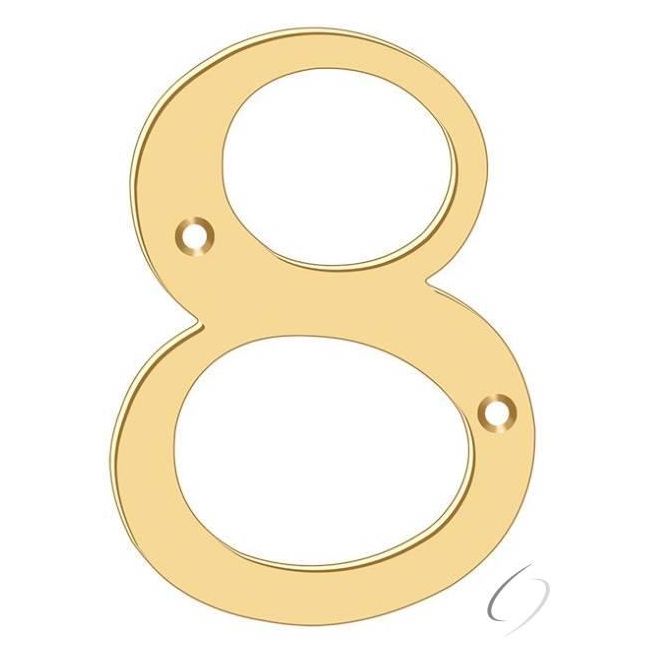 RN4-8 4" Numbers; Solid Brass; Lifetime Brass Finish