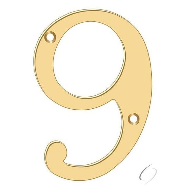 RN4-9 4" Numbers; Solid Brass; Lifetime Brass Finish