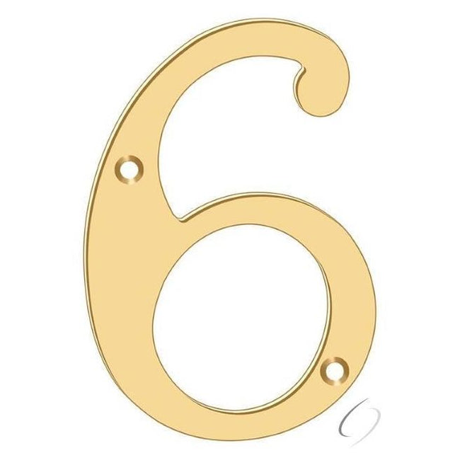 RN6-6 6" Numbers; Solid Brass; Lifetime Brass Finish