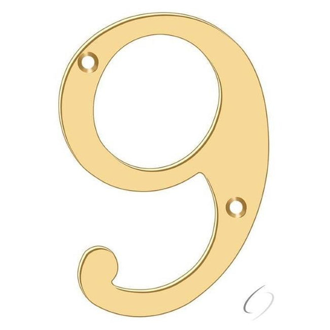 RN6-9 6" Numbers; Solid Brass; Lifetime Brass Finish