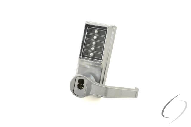 Right Hand Reverse Mechanical Pushbutton Lever Mortise Combination Entry Passage Lockout with Key Override; Best Prep Satin Chrome Finish