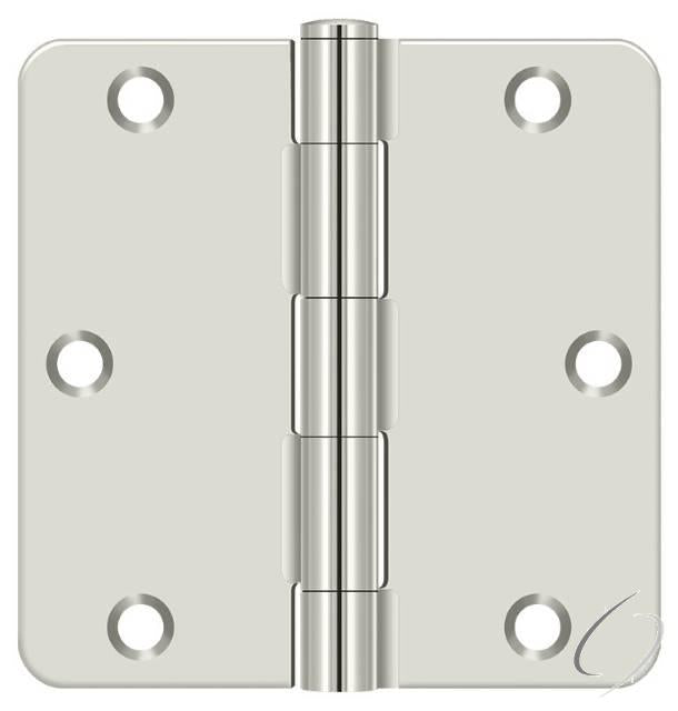 S35R414 3-1/2" x 3-1/2" x 1/4" Radius Hinge; Residential Thickness; Bright Nickel Finish