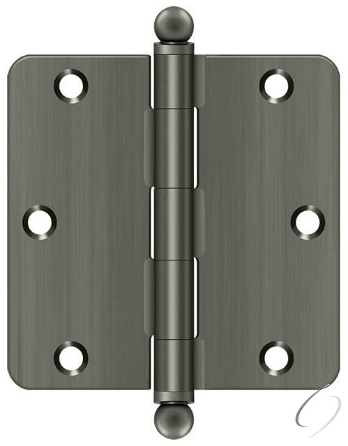 S35R415A-BT 3-1/2" x 3-1/2" x 1/4" Radius Hinge; with Ball Tips; Antique Nickel Finish