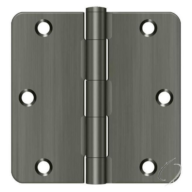 S35R415A 3-1/2" x 3-1/2" x 1/4" Radius Hinge; Residential Thickness; Antique Nickel Finish