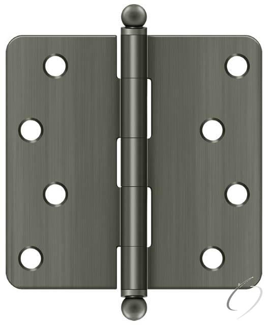 S44R415A-BT 4" x 4" x 1/4" Radius Hinge; with Ball Tips; Antique Nickel Finish