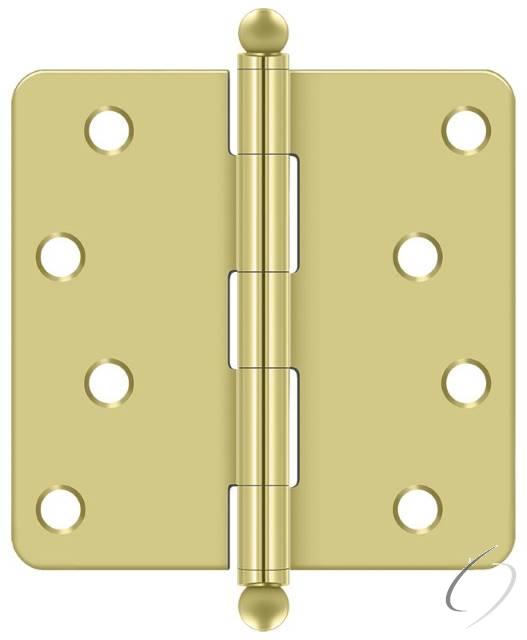 S44R43-BT 4" x 4" x 1/4" Radius Hinge; with Ball Tips; Bright Brass Finish