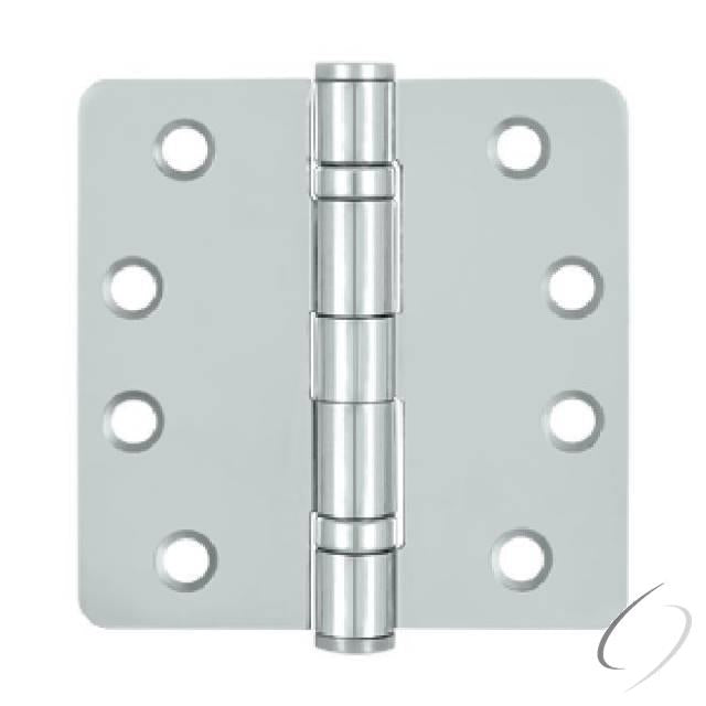 S44R4HDB26 4" x 4" x 1/4" Radius Hinge; Heavy Duty; Ball Bearings; Bright Chrome Finish