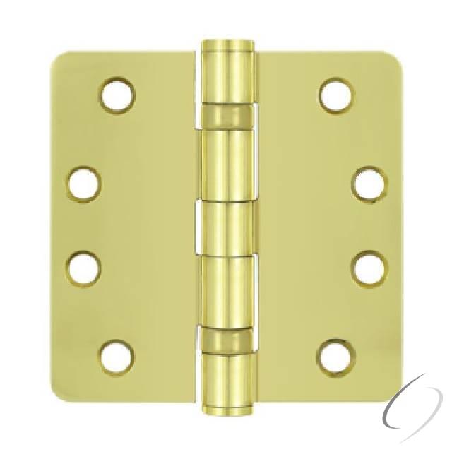 S44R4HDB3 4" x 4" x 1/4" Radius Hinge; Heavy Duty; Ball Bearings; Bright Brass Finish
