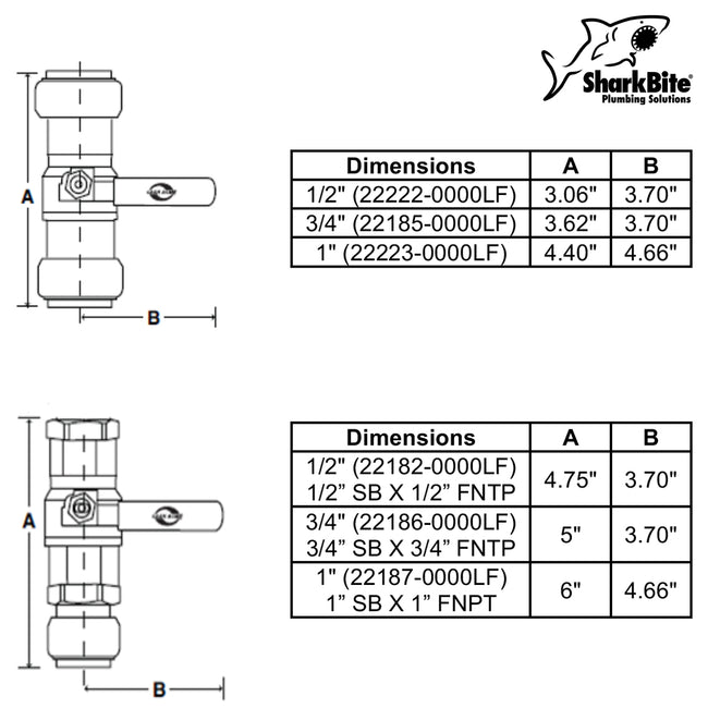 22222-0000LF - 1/2" SharkBiteX 1/2" SharkBite Lead Free Brass Ball Valve