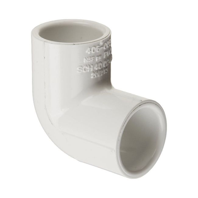 406-015 - PVC Pipe Fitting, 90 Degree Elbow, Schedule 40, White, 1-1/2" Socket