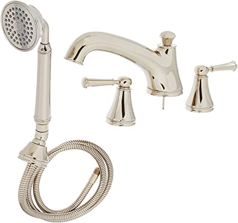 Toto TB220S1#PN - Vivian Double Handle Deck Mounted Roman Tub Filler with Hand Shower and Metal Leve