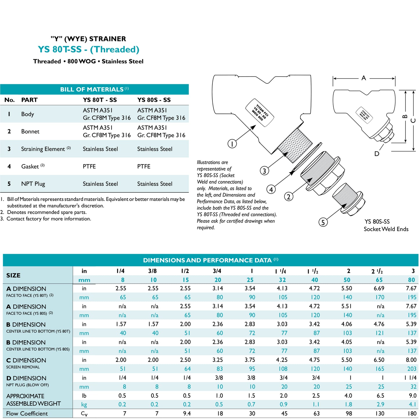 YS80T-SS - Stainless Steel Y-Strainer - 800 WOG - Threaded Ends