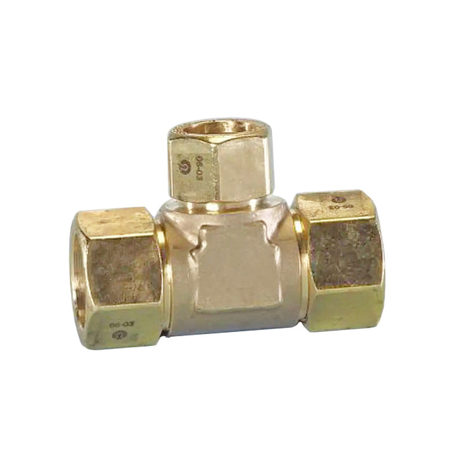 FGP-TF750-T500 - AutoFlare Brass Reducer Tee Fitting - 3/4" x 3/4" x 1/2"