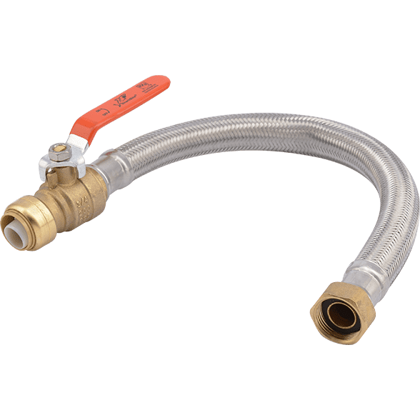 UR3088FX18BV - Stainless Steel Braided Water Heater Connector with Ball Valve - 3/4" PTC x FIP, 18"