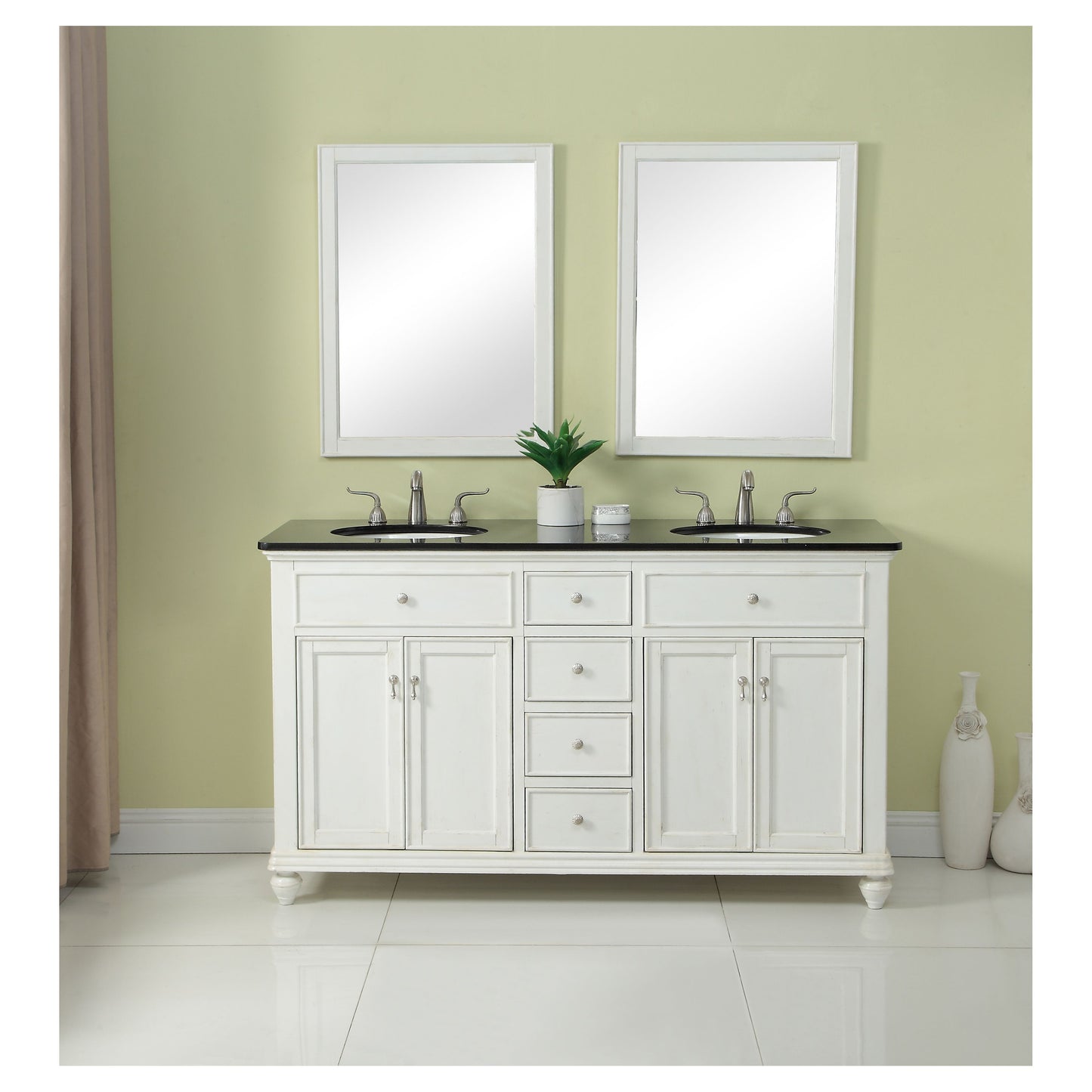 VF12360DAW 60" Double Bathroom Vanity Set in Antique White