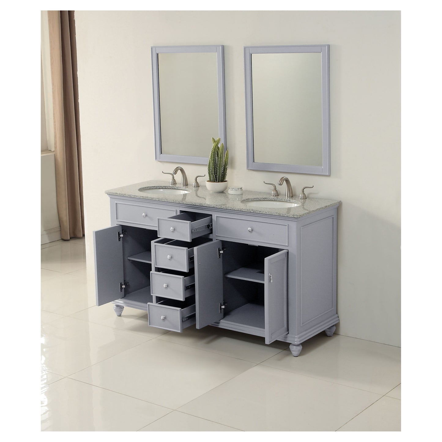VF12360DGR 60" Double Bathroom Vanity Set in Light Grey