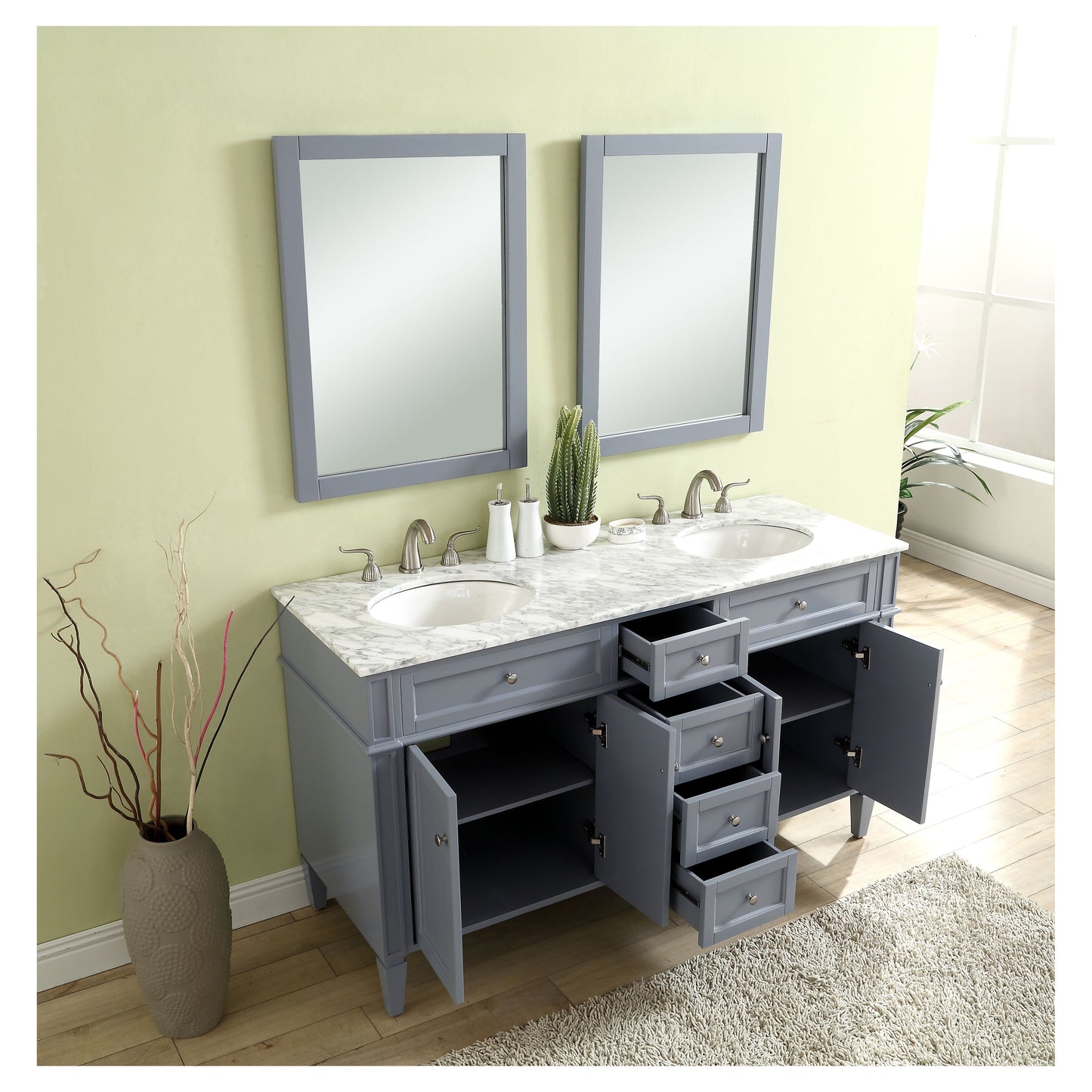VF12560DGR 60" Double Bathroom Vanity Set in Grey