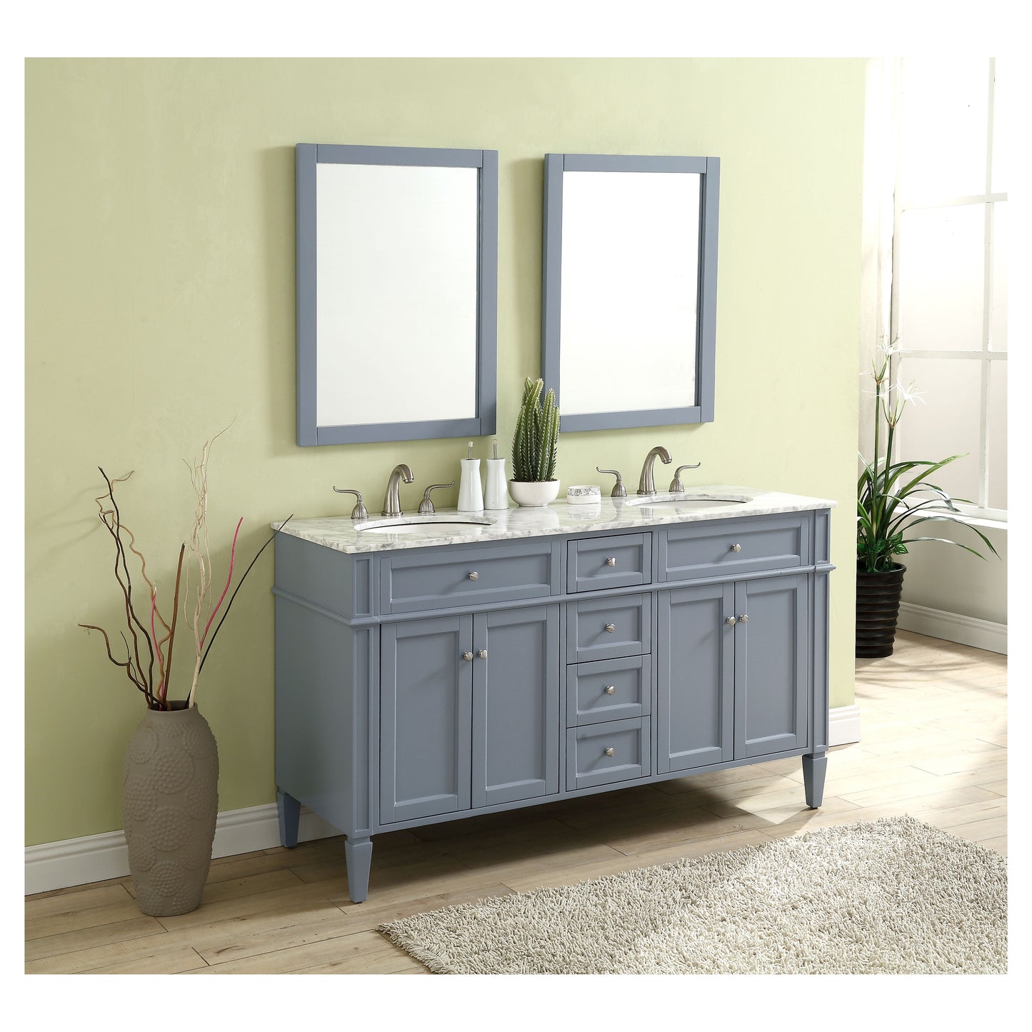VF12560DGR 60" Double Bathroom Vanity Set in Grey