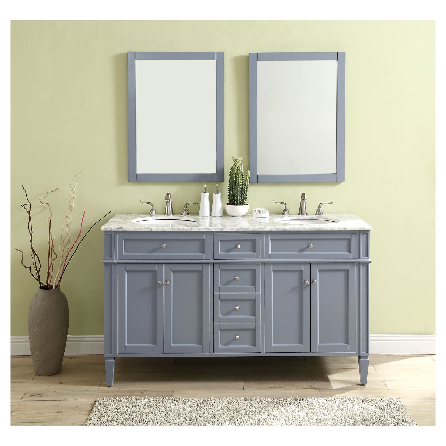 VF12560DGR 60" Double Bathroom Vanity Set in Grey