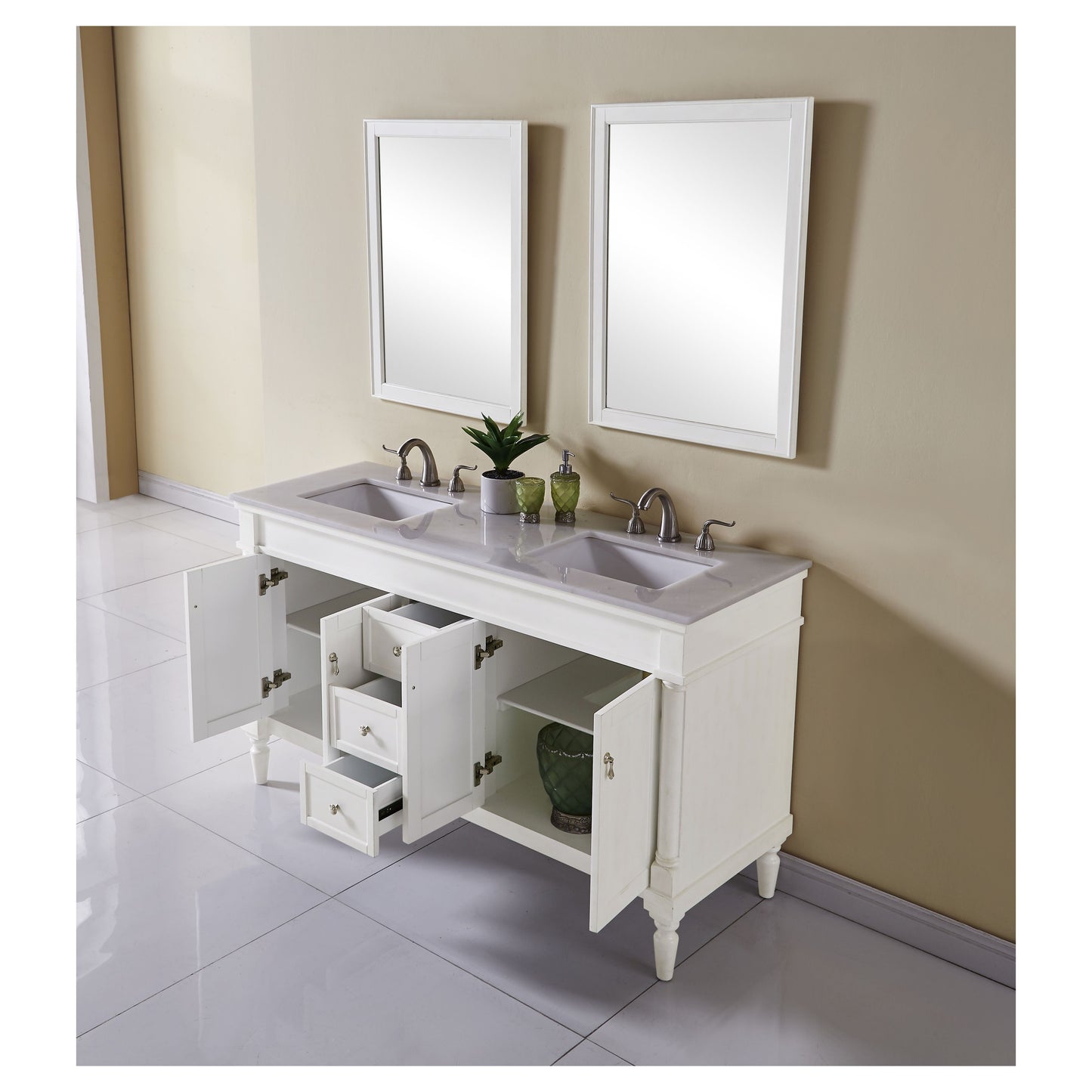 VF13060DAW 60" Single Bathroom Vanity Set in Antique White