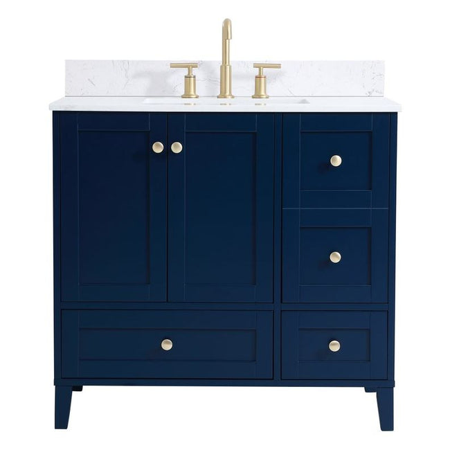 VF18036BL-BS 36" Single Bathroom Vanity in Blue With Backsplash