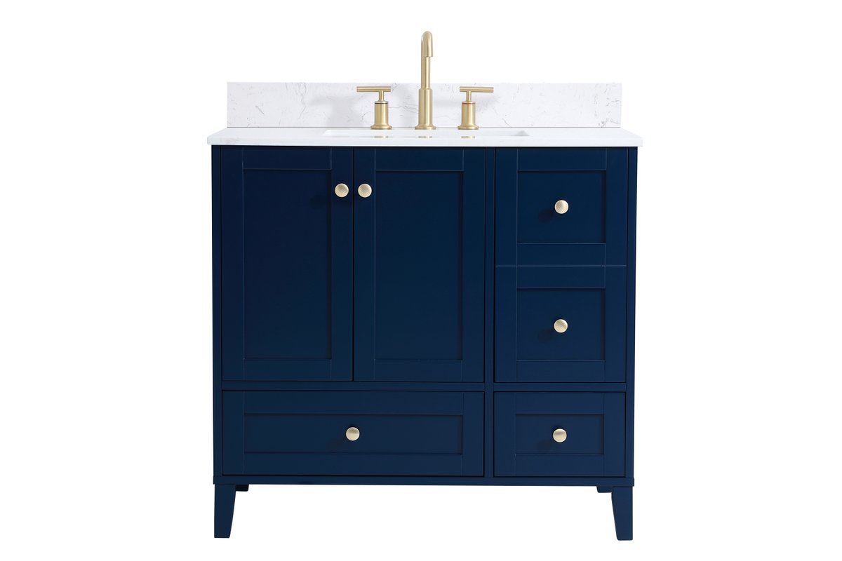 VF18036BL-BS 36" Single Bathroom Vanity in Blue With Backsplash