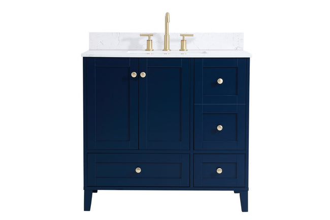 VF18036BL-BS 36" Single Bathroom Vanity in Blue With Backsplash