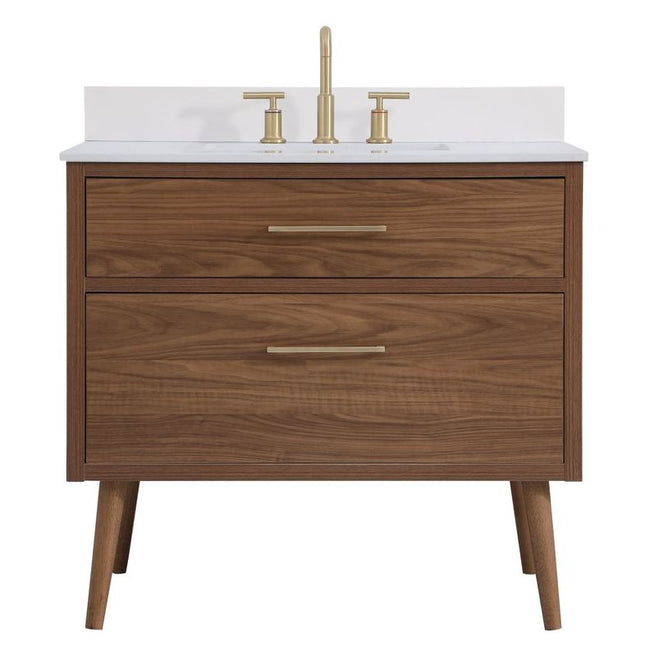 VF41036WB-BS 36" Bathroom Vanity in Walnut Brown With Backsplash