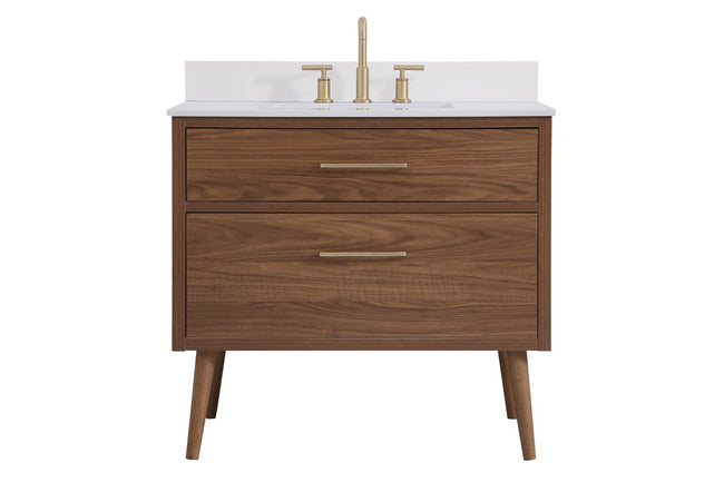 VF41036WB-BS 36" Bathroom Vanity in Walnut Brown With Backsplash