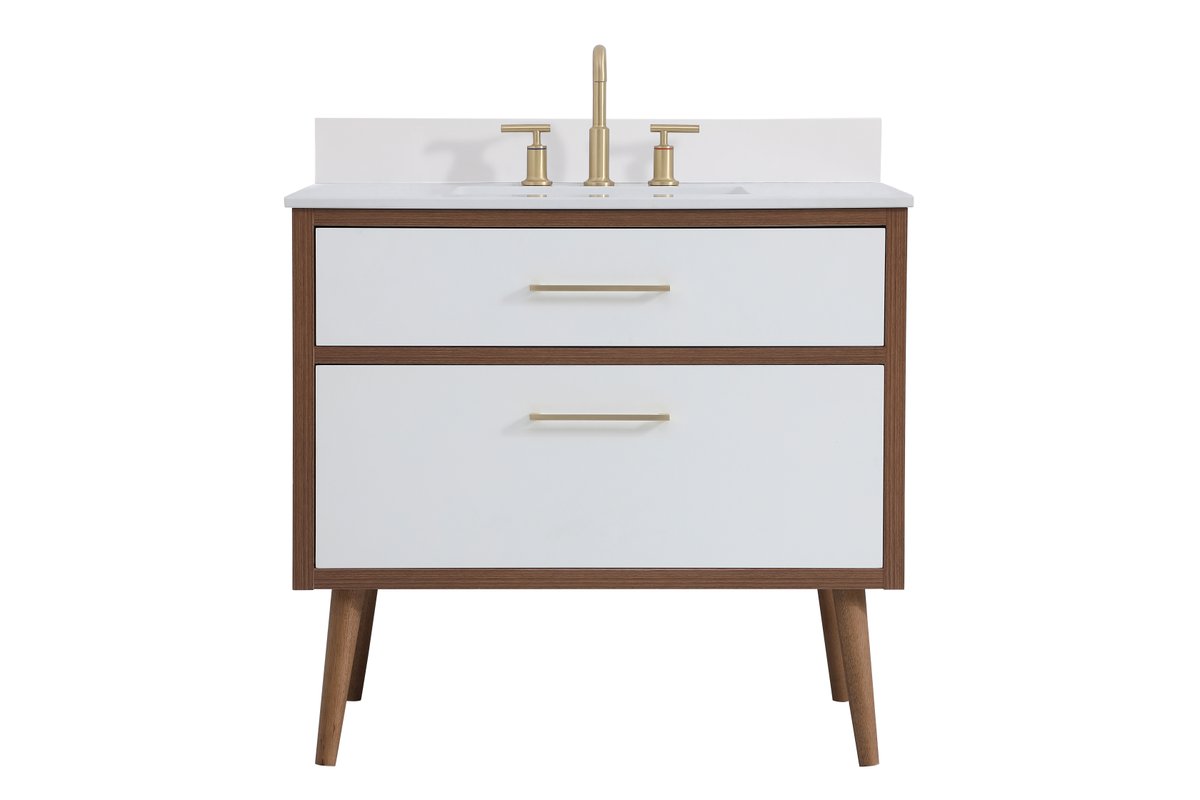 VF41036WH-BS 36" Bathroom Vanity in White With Backsplash
