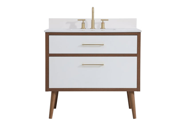 VF41036WH-BS 36" Bathroom Vanity in White With Backsplash
