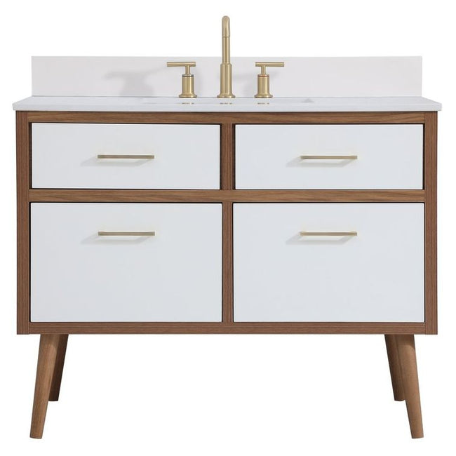 VF41042WH-BS 42" Bathroom Vanity in White With Backsplash