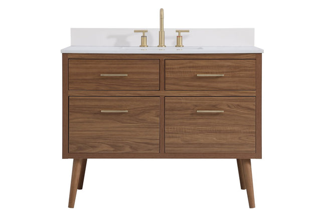 VF41042WB-BS 42" Bathroom Vanity in Walnut Brown With Backsplash