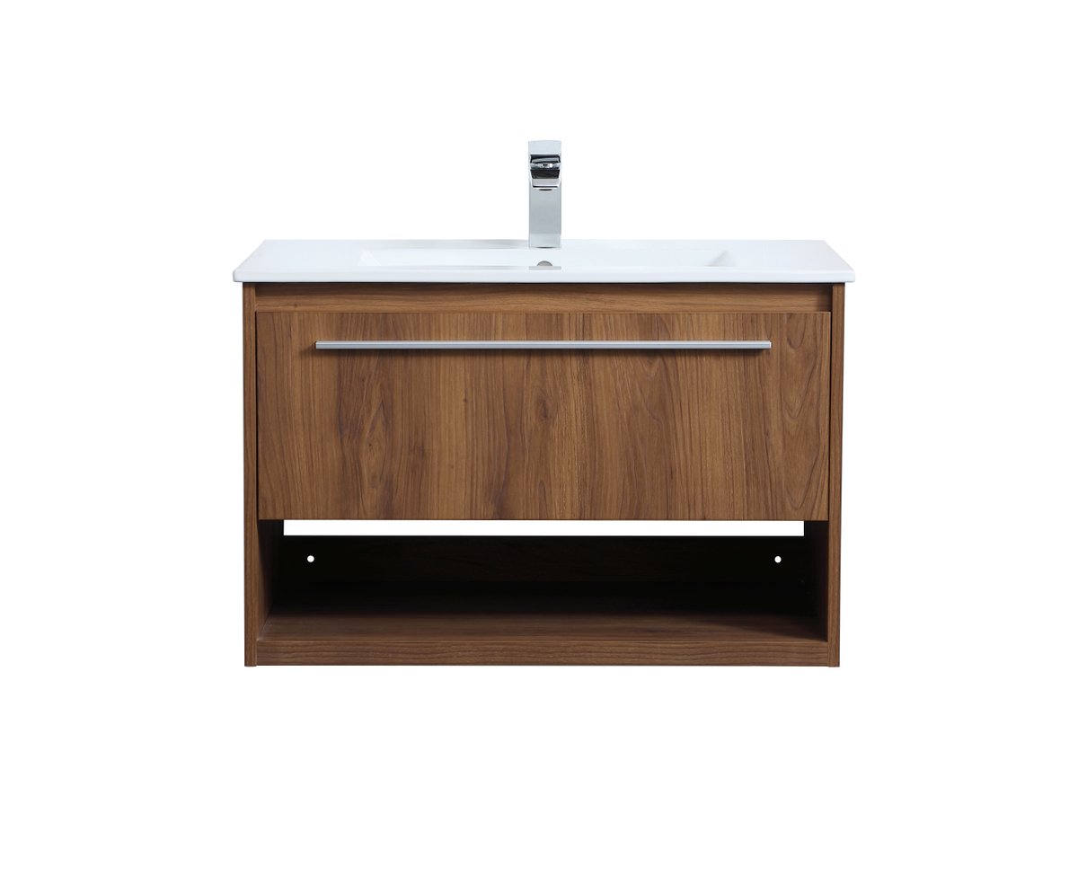 VF43030WB 30" Single Bathroom Floating Vanity in Walnut Brown