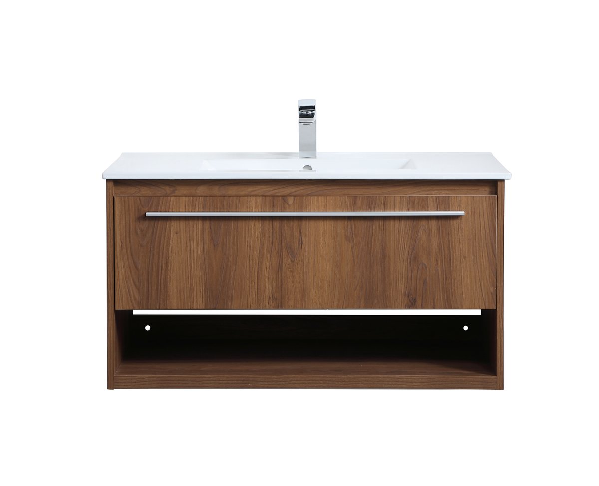 VF43036WB 36" Single Bathroom Floating Vanity in Walnut Brown