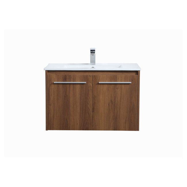 VF44030WB 30" Single Bathroom Floating Vanity in Walnut Brown
