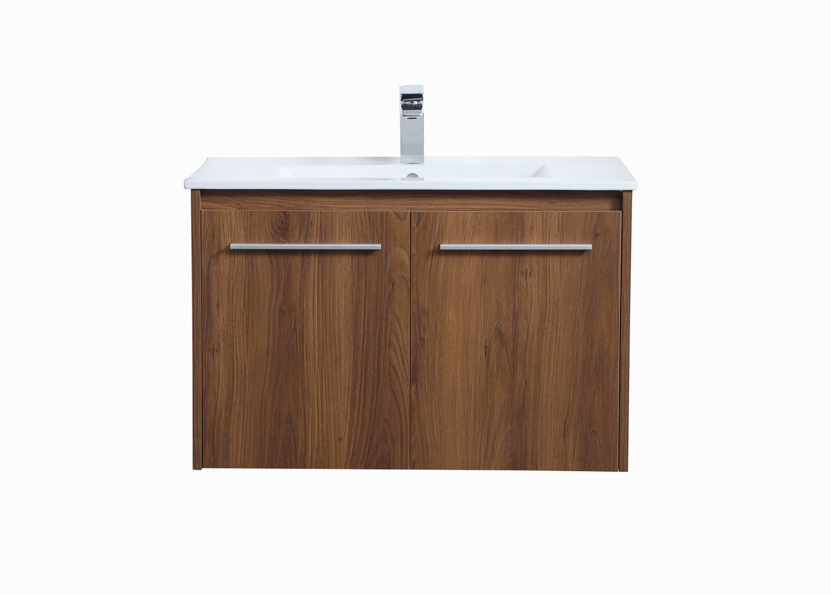 VF44030WB 30" Single Bathroom Floating Vanity in Walnut Brown