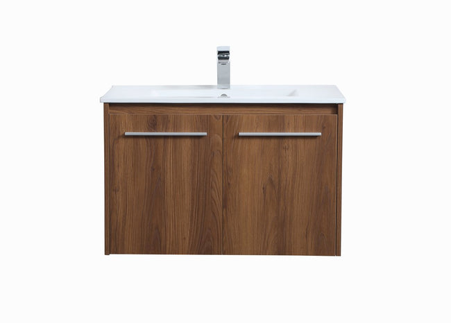 VF44030WB 30" Single Bathroom Floating Vanity in Walnut Brown