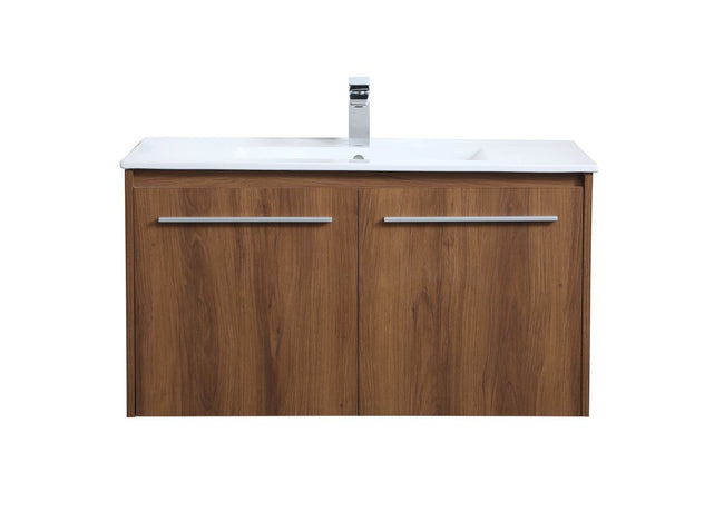 VF44036WB 36" Single Bathroom Floating Vanity in Walnut Brown