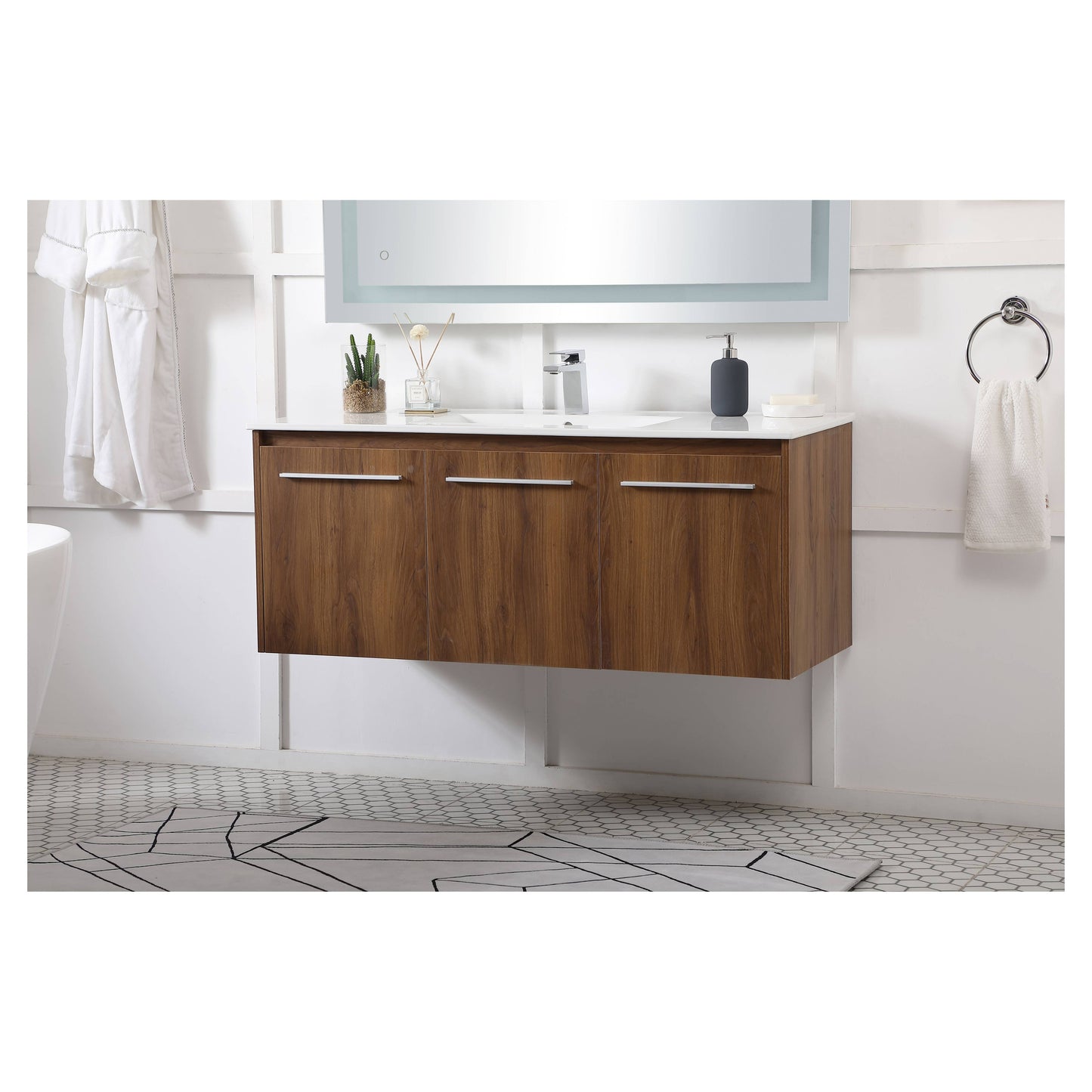 VF44048WB 48" Single Bathroom Floating Vanity in Walnut Brown