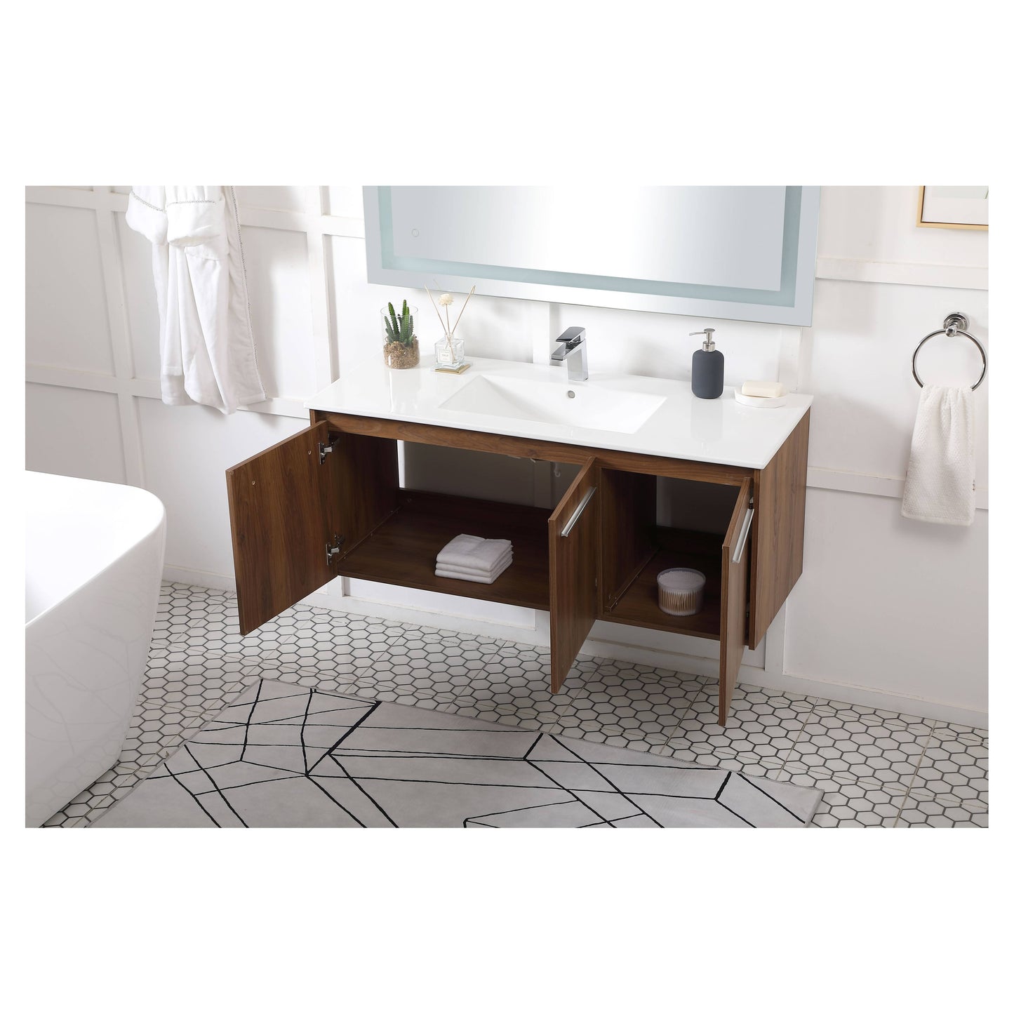 VF44048WB 48" Single Bathroom Floating Vanity in Walnut Brown