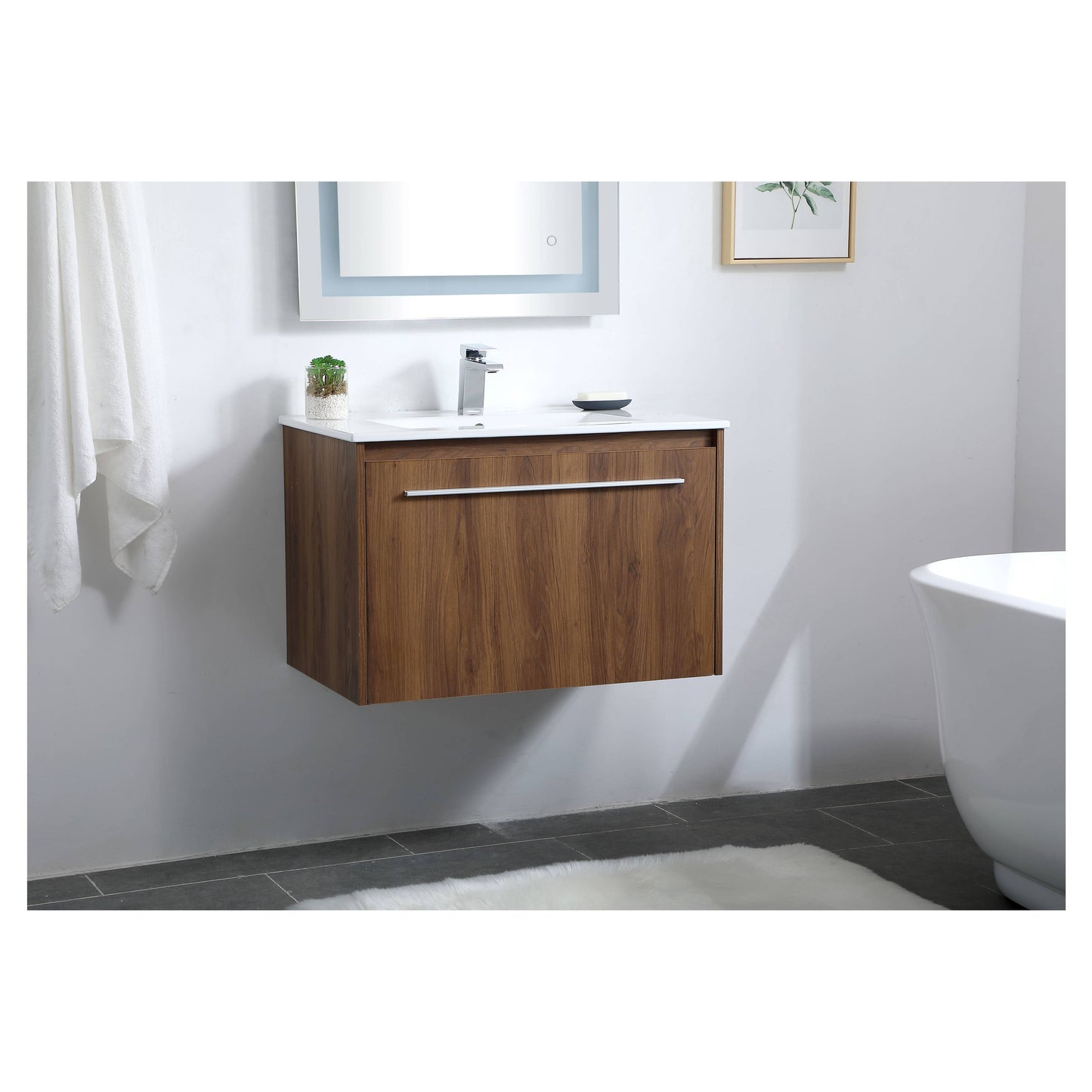 VF45030WB 30" Single Bathroom Floating Vanity in Walnut Brown