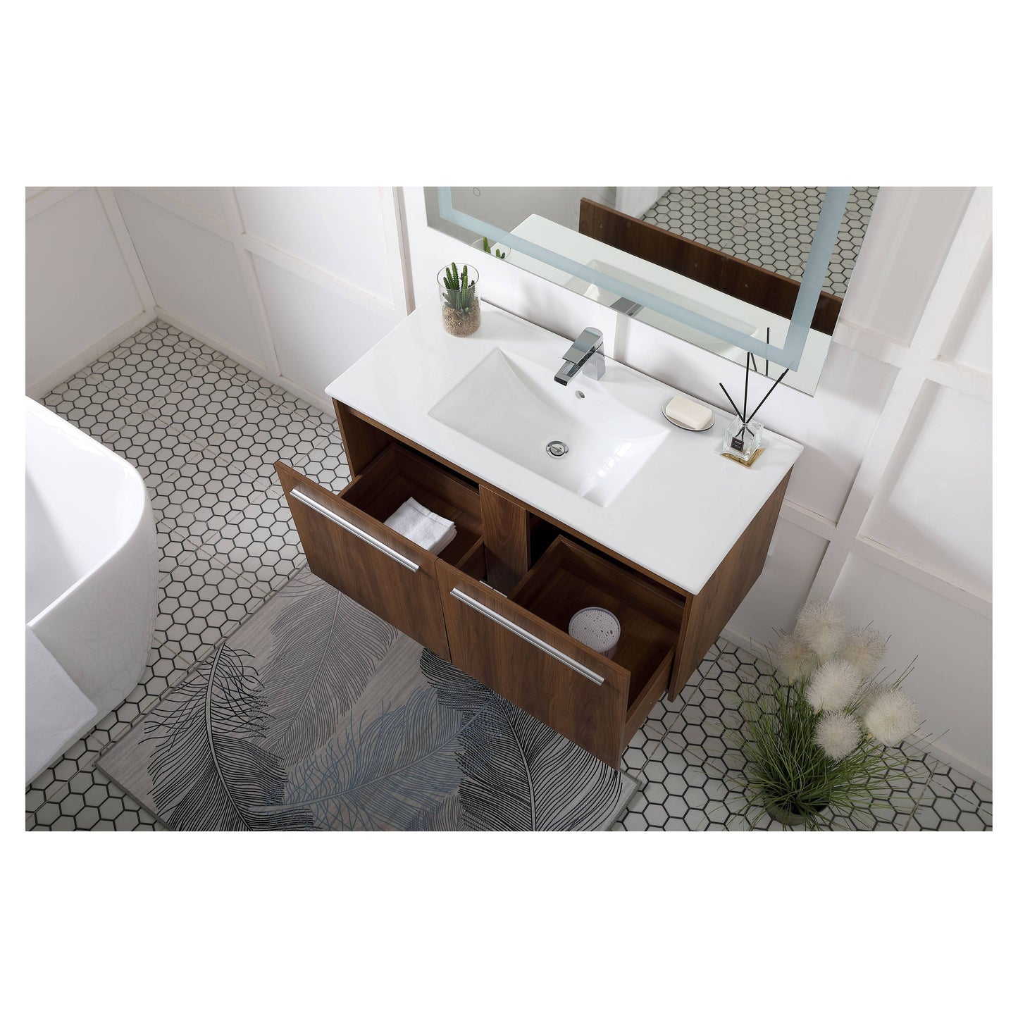 VF45040WB 40" Single Bathroom Floating Vanity in Walnut Brown