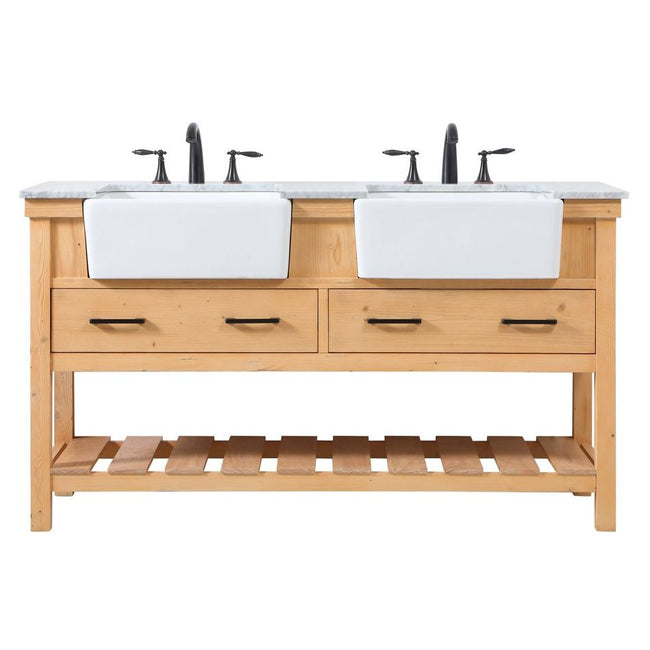 VF60160DNW 60" Double Bathroom Vanity in Natural Wood