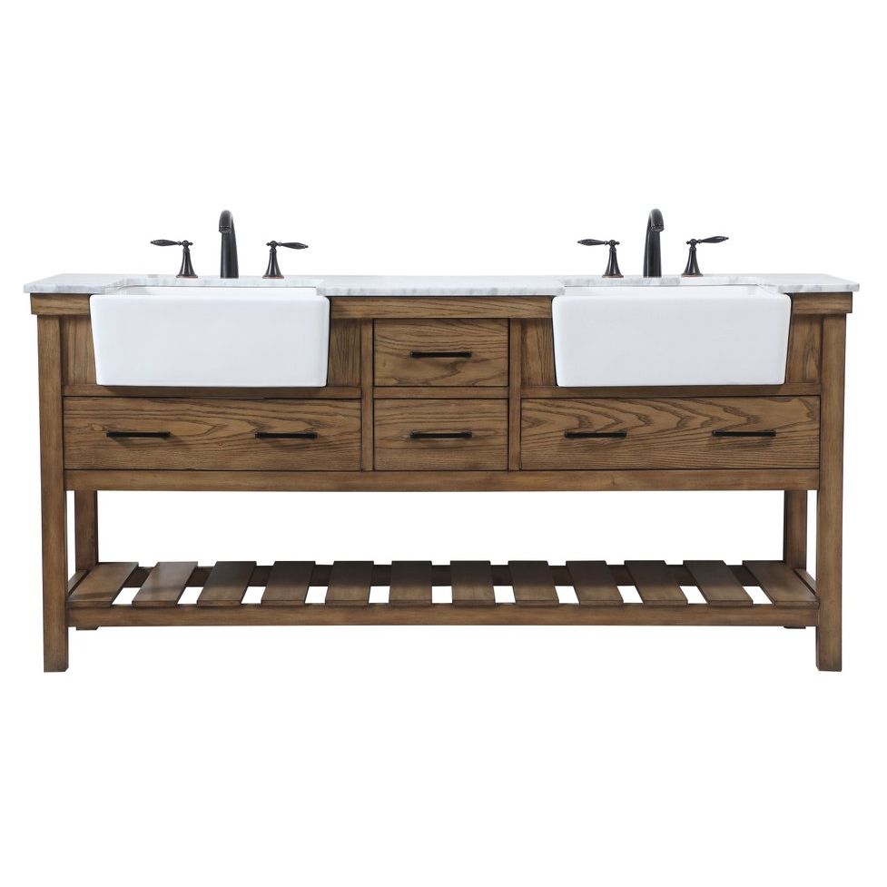 VF60172DDW 72" Double Bathroom Vanity in Driftwood