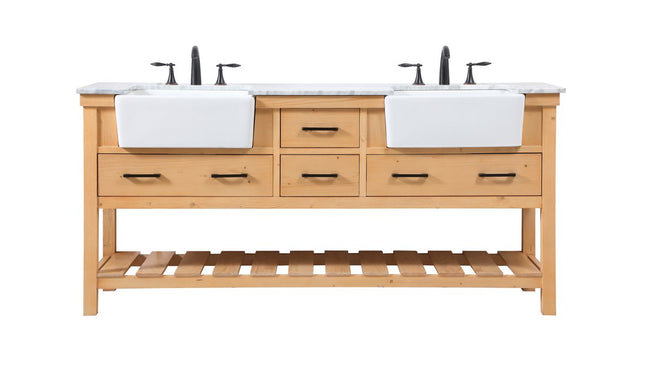 VF60172DNW 72" Double Bathroom Vanity in Natural Wood