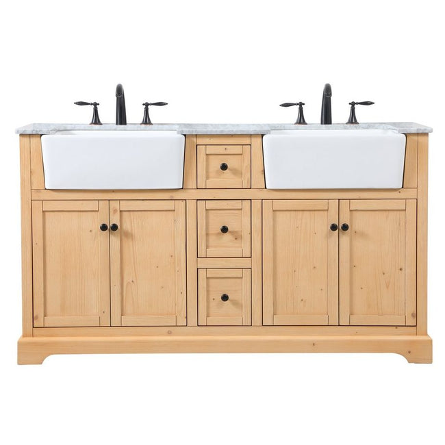 VF60260DNW 60" Double Bathroom Vanity in Natural Wood